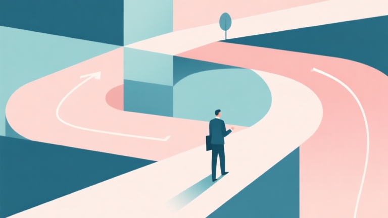 自动生成图片: Abstract geometric composition with overlapping shapes representing life paths and choices, soft pastel colors, modern minimal style, professional business concept illustration high quality illustration, detailed, 16:9