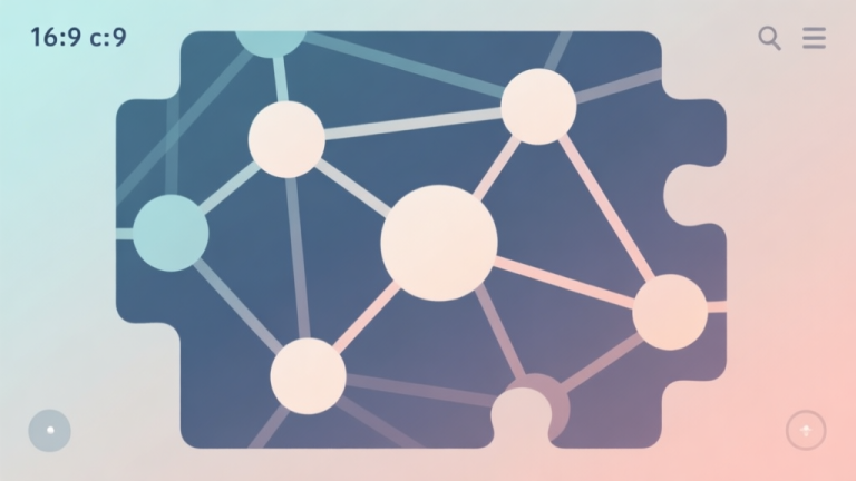 自动生成图片: Abstract network nodes connected by lines, soft color scheme, clean minimal illustration, modern digital concept of a puzzle game interface high quality illustration, detailed, 16:9