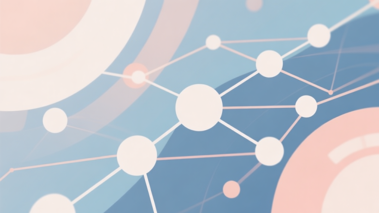 自动生成图片: Abstract network nodes connected by lines, soft color scheme, clean minimal illustration, modern digital concept of teamwork and strategy high quality illustration, detailed, 16:9