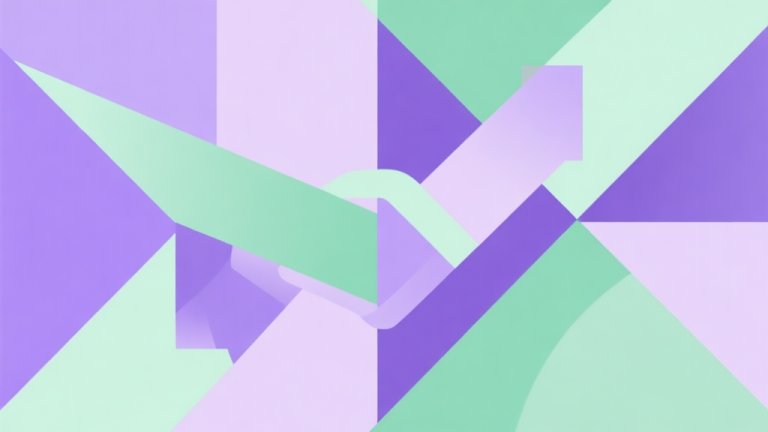 自动生成图片: Abstract geometric composition with overlapping shapes in soft purple and green pastel colors, modern minimal style, professional business concept illustration representing collaboration and new updates high quality illustration, detailed, 16:9