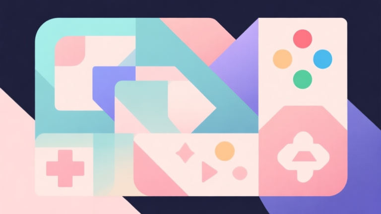 自动生成图片: Abstract geometric composition with overlapping shapes representing game modes, soft pastel colors, modern minimal style, professional gaming concept illustration high quality illustration, detailed, 16:9