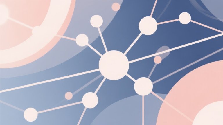 自动生成图片: Abstract network nodes connected by lines, soft color scheme, clean minimal illustration, modern digital concept of collaboration and synergy high quality illustration, detailed, 16:9
