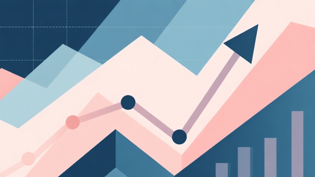 Abstract geometric composition with overlapping shapes representing growth and trends, soft pastel colors, modern minimal style, professional business concept illustration for market trends high quality illustration, detailed, 16:9