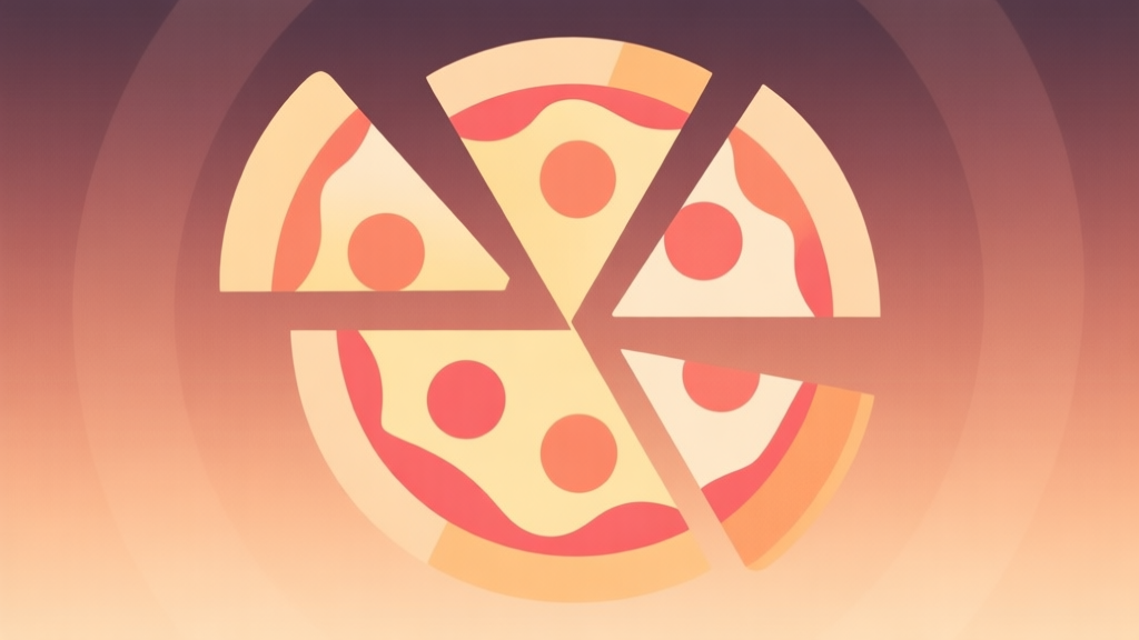 Abstract geometric composition with overlapping circular shapes resembling pizza slices, soft gradient background in warm tones, clean minimal design, professional game concept illustration high quality illustration, detailed, 16:9