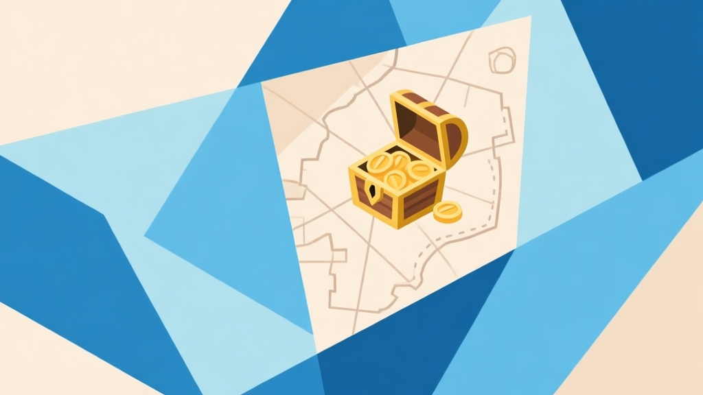 Abstract geometric composition with overlapping shapes in ocean blue and sandy beige, soft pastel colors, modern minimal style, professional business concept illustration of a treasure map high quality illustration, detailed, 16:9