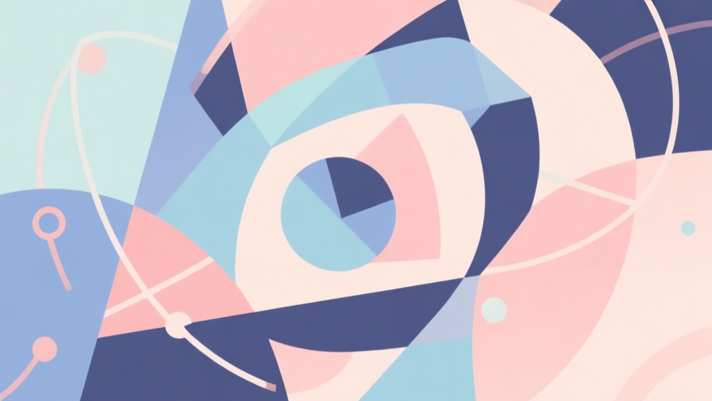 Abstract geometric composition with overlapping shapes representing physics and chaos, soft pastel colors, modern minimal style, professional game design concept illustration high quality illustration, detailed, 16:9
