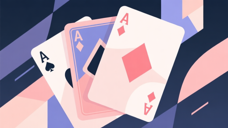 自动生成图片: Abstract geometric composition with overlapping cards and strategic elements, soft pastel colors, modern minimal style, professional gaming concept illustration high quality illustration, detailed, 16:9