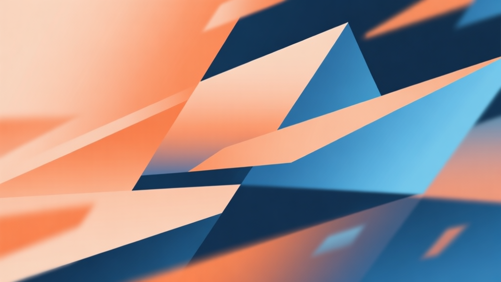 Abstract geometric composition with overlapping shapes in dynamic motion, soft gradient of orange and blue, modern minimal style, professional gaming concept illustration high quality illustration, detailed, 16:9