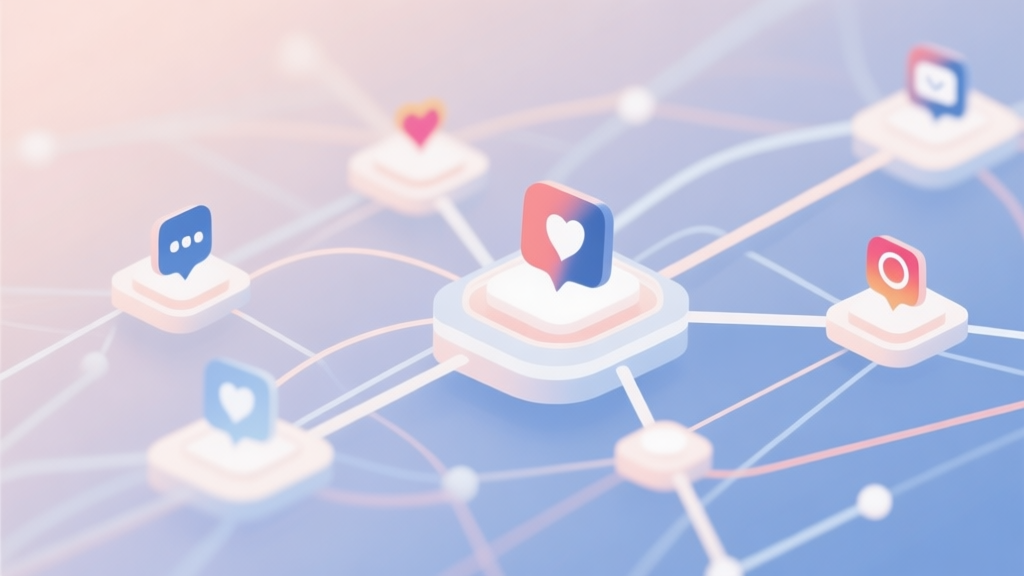 Abstract network nodes connected by lines, soft color scheme, clean minimal illustration, modern digital concept of viral trends spreading across social media platforms high quality illustration, detailed, 16:9
