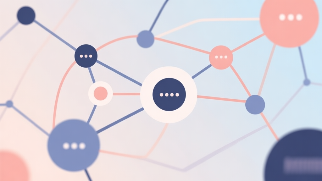 Abstract network nodes connected by lines, soft color scheme, clean minimal illustration, modern digital concept, representing community rumors and information flow high quality illustration, detailed, 16:9