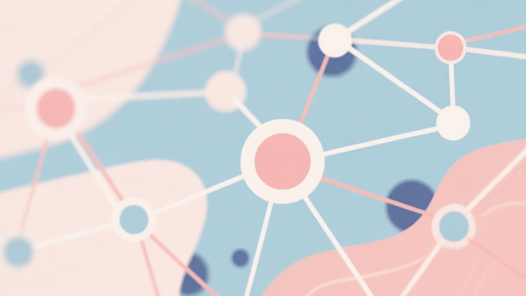 自动生成图片: Abstract network nodes connected by lines, soft color scheme, clean minimal illustration, modern digital concept representing viral trends high quality illustration, detailed, 16:9