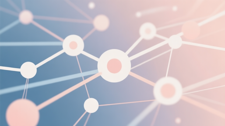 自动生成图片: Abstract network nodes connected by lines, soft color scheme, clean minimal illustration, modern digital concept of viral trend spreading high quality illustration, detailed, 16:9