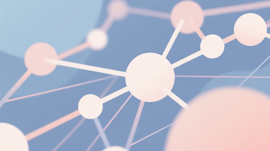 Abstract network nodes connected by lines, soft color scheme, clean minimal illustration, modern digital concept of trends and connections high quality illustration, detailed, 16:9
