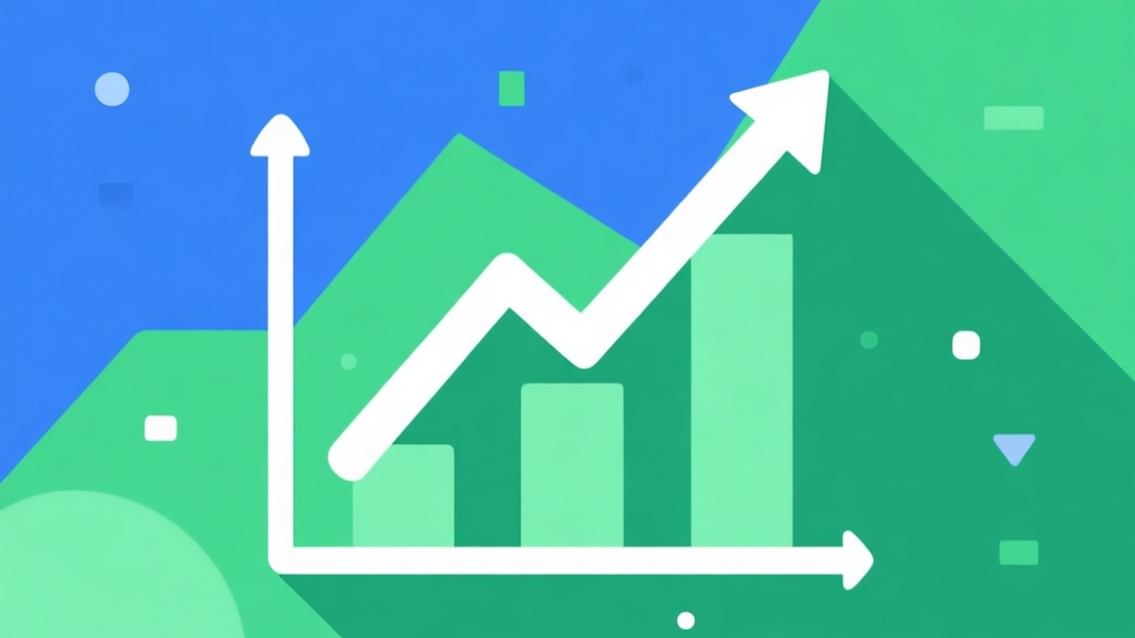 Upward trending graph with simple geometric elements, green and blue color palette, clean business infographic style, minimal design, representing growth of simulation games high quality illustration, detailed, 16:9