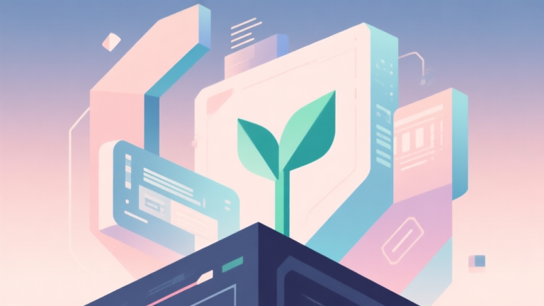 自动生成图片: Abstract geometric composition with overlapping shapes representing growth and digital elements, soft pastel colors, modern minimal style, professional gaming concept illustration high quality illustration, detailed, 16:9