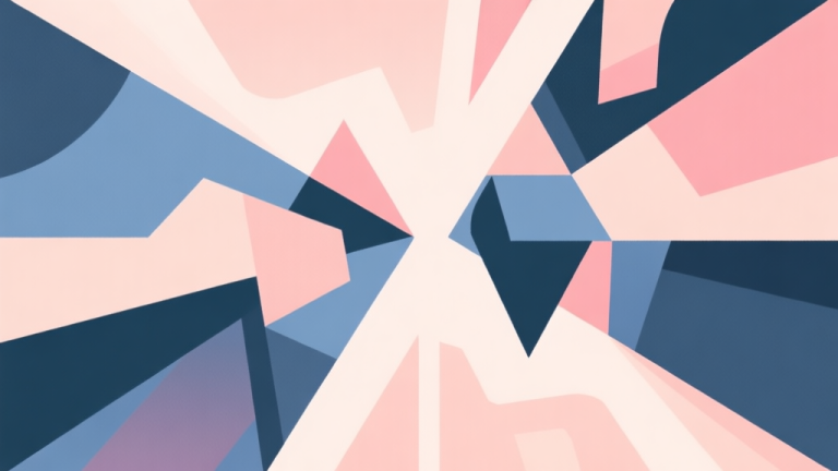 自动生成图片: Abstract geometric composition with overlapping shapes representing strategy and conflict, soft pastel colors, modern minimal style, professional game concept illustration high quality illustration, detailed, 16:9