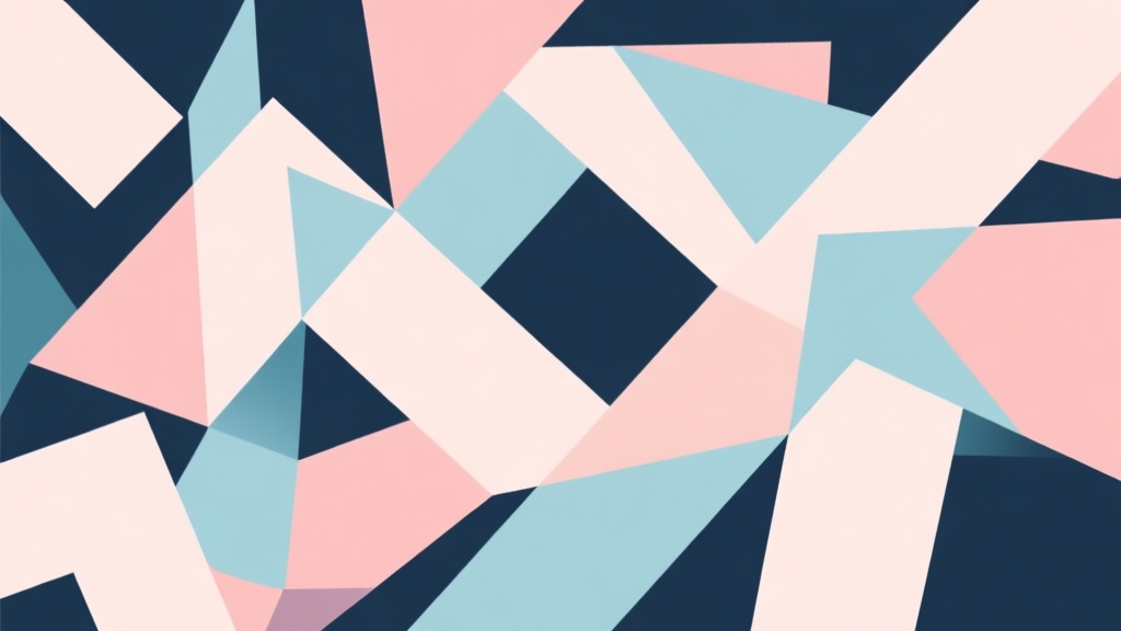 Abstract geometric composition with overlapping shapes representing chaos and order, soft pastel colors, modern minimal style, professional business concept illustration for gaming trends high quality illustration, detailed, 16:9