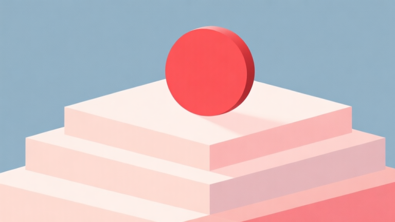 自动生成图片: Abstract geometric composition with a single perfect red circle on top of layered shapes, soft pastel colors, modern minimal style, professional concept of final touch or perfection high quality illustration, detailed, 16:9