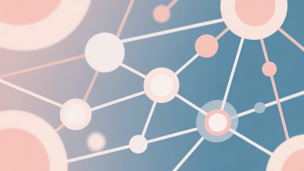 Abstract network nodes connected by lines, soft color scheme, clean minimal illustration, modern digital concept of viral trends and community connections high quality illustration, detailed, 16:9