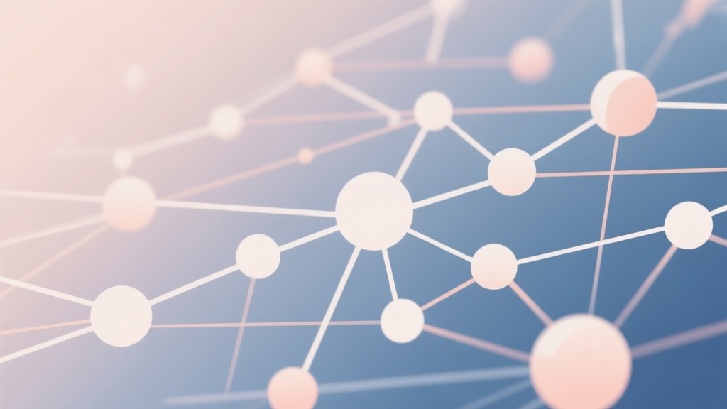 Abstract network nodes connected by lines, soft color scheme, clean minimal illustration, modern digital concept of community and growth high quality illustration, detailed, 16:9