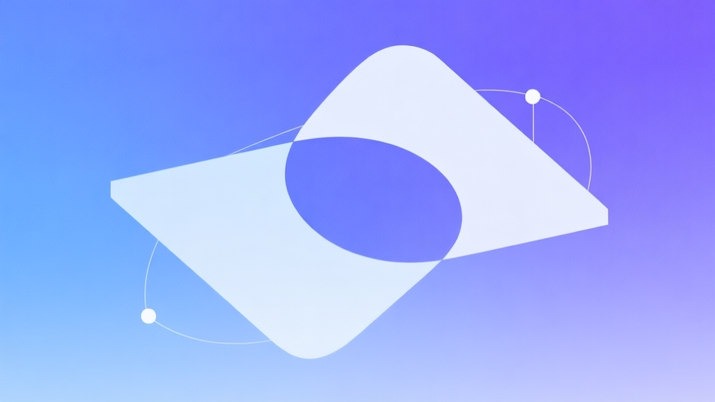 Abstract geometric composition with overlapping simple shapes and subtle connections, soft gradient background in blue and purple, representing hidden complexity beneath simplicity, clean minimal design, professional concept illustration high quality illustration, detailed, 16:9