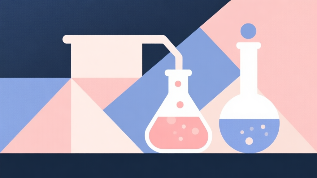 Abstract geometric composition with overlapping shapes in soft pastel colors, representing alchemy and potion mixing, modern minimal style, professional business concept illustration high quality illustration, detailed, 16:9