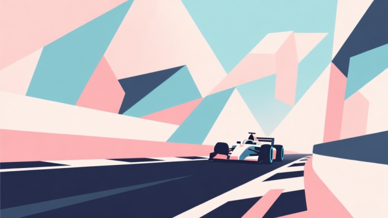 自动生成图片: Abstract geometric composition with overlapping shapes representing racing and creativity, soft pastel colors, modern minimal style, professional gaming concept illustration high quality illustration, detailed, 16:9