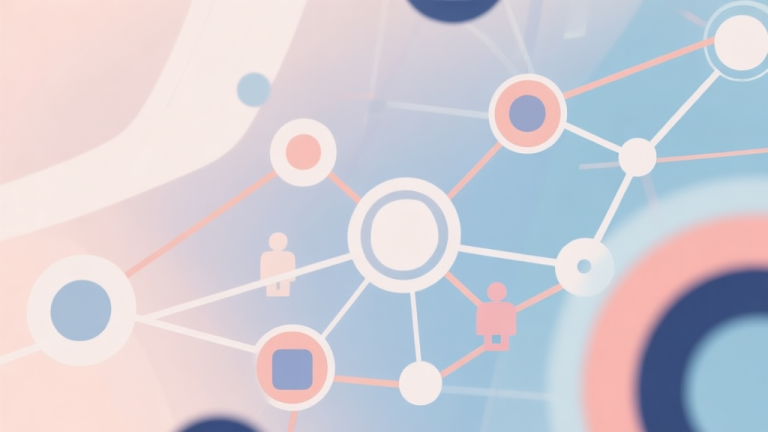 自动生成图片: Abstract network nodes connected by lines, soft color scheme, clean minimal illustration, modern digital concept, representing community and connection in gaming high quality illustration, detailed, 16:9