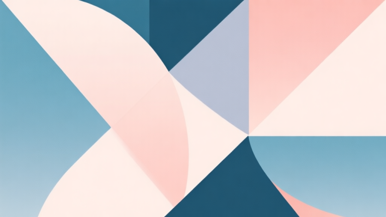 自动生成图片: Abstract geometric composition with overlapping shapes, soft pastel colors, modern minimal style, professional business concept illustration high quality illustration, detailed, 16:9