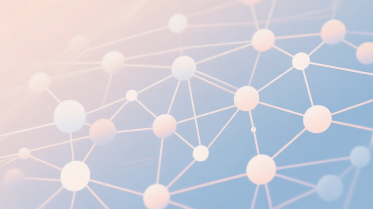 自动生成图片: Abstract network nodes connected by lines, soft color scheme, clean minimal illustration, modern digital concept of community and connection high quality illustration, detailed, 16:9