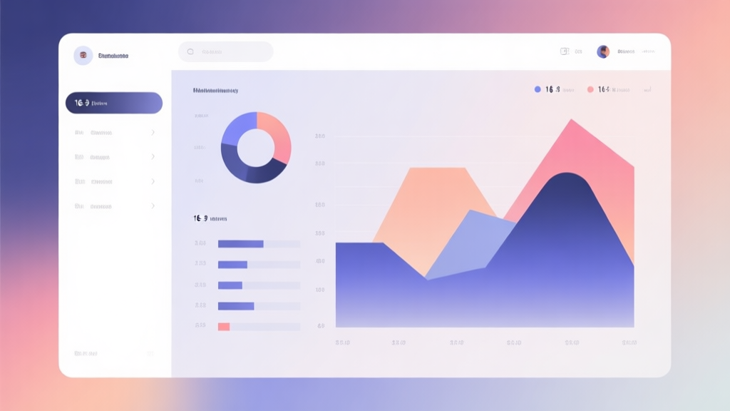 Minimalist business dashboard with abstract data visualization, soft gradient background, professional color scheme, clean geometric shapes, flat design style high quality illustration, detailed, 16:9