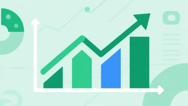 自动生成图片: Upward trending graph with simple geometric elements, green and blue color palette, clean business infographic style, minimal design, representing growth of simulation games high quality illustration, detailed, 16:9