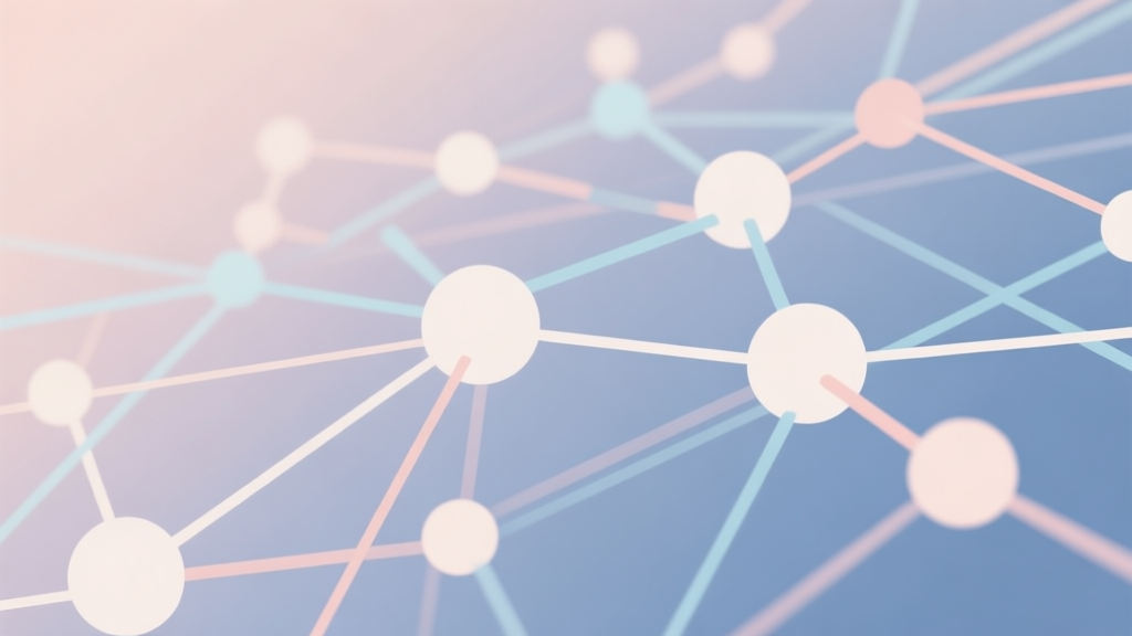 Abstract network nodes connected by lines, soft color scheme, clean minimal illustration, modern digital communication concept high quality illustration, detailed, 16:9