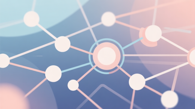 自动生成图片: Abstract network nodes connected by lines, soft color scheme, clean minimal illustration, modern digital concept of online gaming community high quality illustration, detailed, 16:9