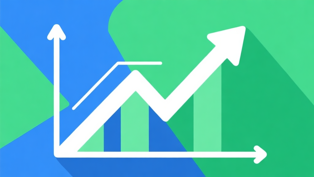 Upward trending graph with simple geometric elements, green and blue color palette, clean business infographic style, minimal design, representing stable growth and relevance high quality illustration, detailed, 16:9