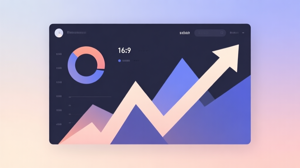 Minimalist business dashboard with abstract data visualization showing upward trend, soft gradient background, professional color scheme, clean geometric shapes, flat design style high quality illustration, detailed, 16:9