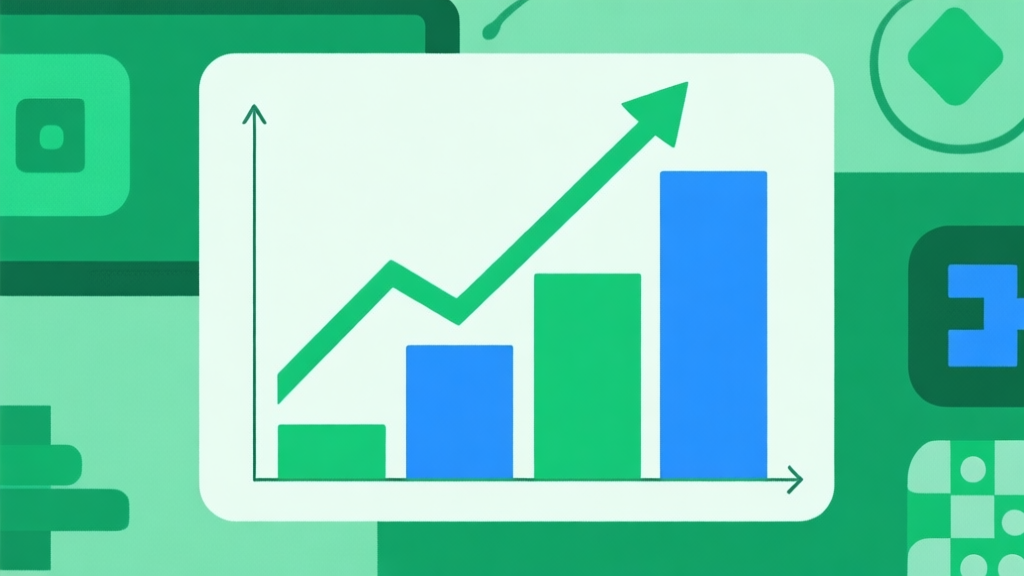 Upward trending graph with simple geometric elements, green and blue color palette, clean business infographic style, minimal design, representing the growth of classic board games in the digital market high quality illustration, detailed, 16:9