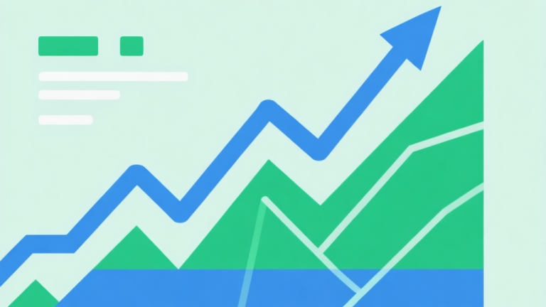 自动生成图片: Upward trending graph with simple geometric elements, green and blue color palette, clean business infographic style, minimal design, showing multiple converging lines high quality illustration, detailed, 16:9