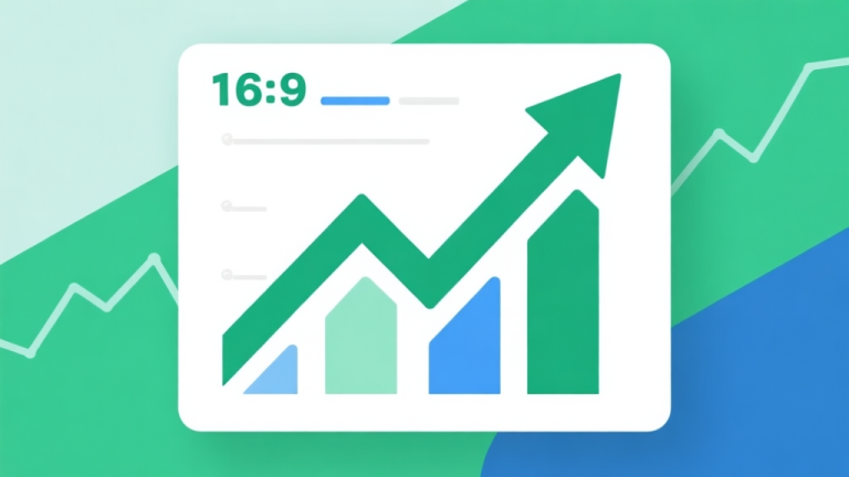 自动生成图片: Upward trending graph with simple geometric elements, green and blue color palette, clean business infographic style, minimal design, representing market growth high quality illustration, detailed, 16:9