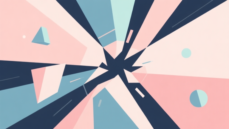 自动生成图片: Abstract geometric composition with overlapping shapes representing collision and physics, soft pastel colors, modern minimal style, professional game concept illustration high quality illustration, detailed, 16:9
