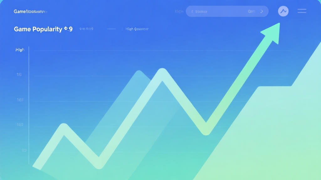 Minimalist business dashboard with abstract data visualization showing upward trend lines, soft gradient background in blue and green, professional color scheme, clean geometric shapes representing game popularity growth high quality illustration, detailed, 16:9