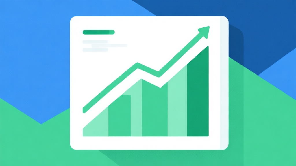 Upward trending graph with simple geometric elements, green and blue color palette, clean business infographic style, minimal design high quality illustration, detailed, 16:9