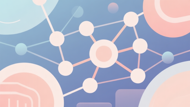 自动生成图片: Abstract network nodes connected by lines, soft color scheme, clean minimal illustration, modern digital concept representing game community trends high quality illustration, detailed, 16:9
