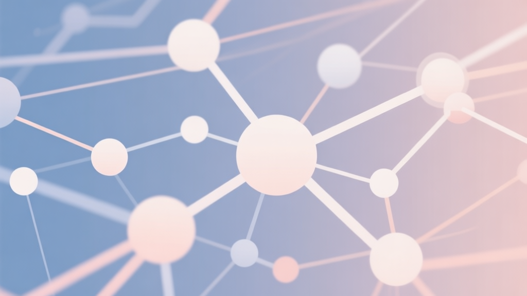 Abstract network nodes connected by lines, soft color scheme, clean minimal illustration, modern digital concept of teamwork and connection high quality illustration, detailed, 16:9