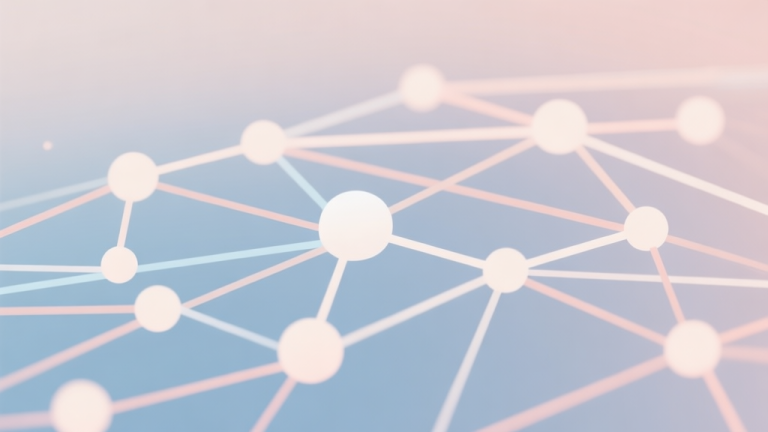 自动生成图片: Abstract network nodes connected by lines, soft color scheme, clean minimal illustration, modern digital concept, representing community trends and connections high quality illustration, detailed, 16:9