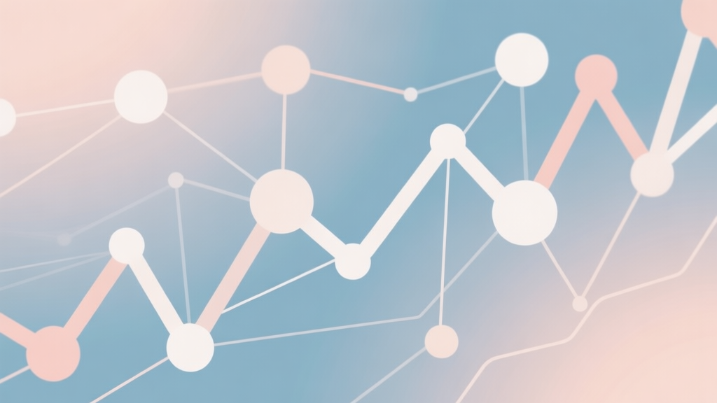 Abstract network nodes connected by lines, soft color scheme, clean minimal illustration, modern digital concept representing market trends and connections high quality illustration, detailed, 16:9