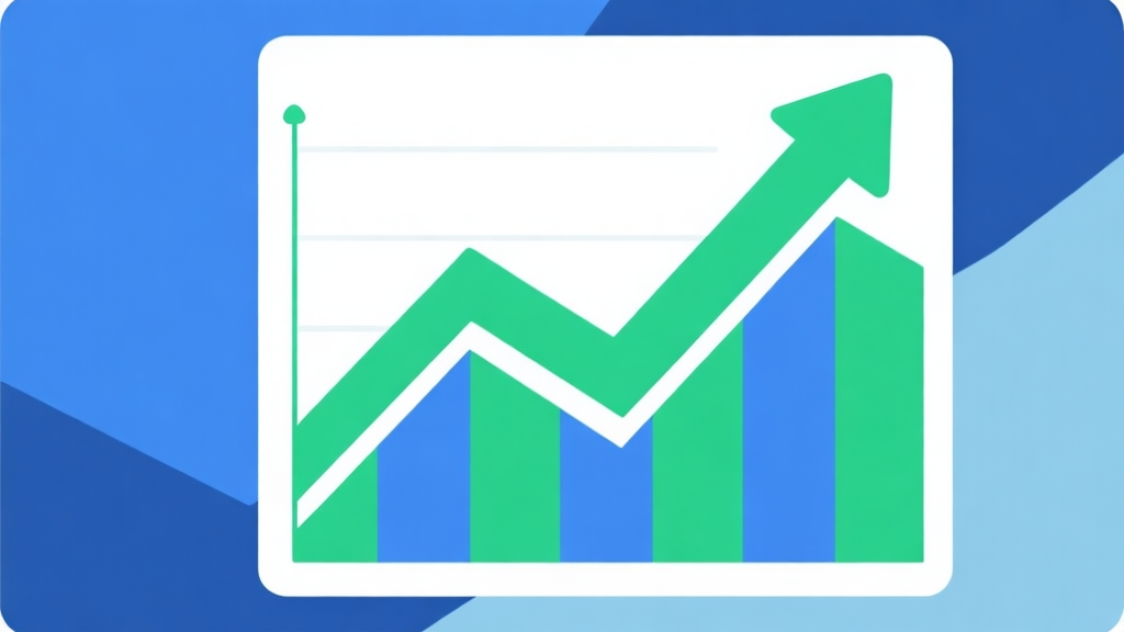 Upward trending graph with simple geometric elements, green and blue color palette, clean business infographic style, minimal design, representing market growth high quality illustration, detailed, 16:9