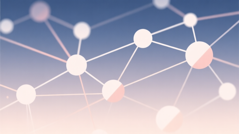 自动生成图片: Abstract network nodes connected by lines, soft color scheme, clean minimal illustration, modern digital concept of competition and comparison high quality illustration, detailed, 16:9