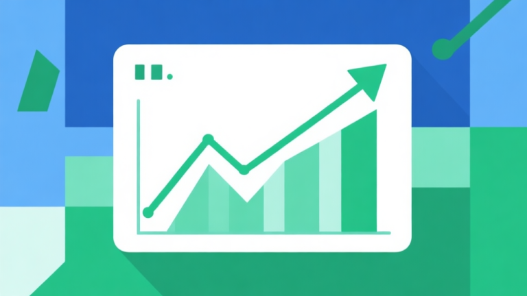 自动生成图片: Upward trending graph with simple geometric elements, green and blue color palette, clean business infographic style, minimal design, representing market growth and trends high quality illustration, detailed, 16:9