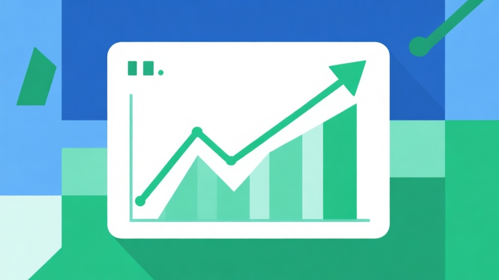 Upward trending graph with simple geometric elements, green and blue color palette, clean business infographic style, minimal design, representing market growth and trends high quality illustration, detailed, 16:9
